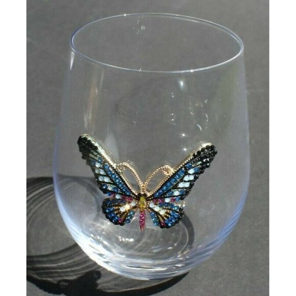 NEW Colorful Rhinestone Butterfly Wine / Tumbler Drink Glass 5" Tall - Picture 1 of 4